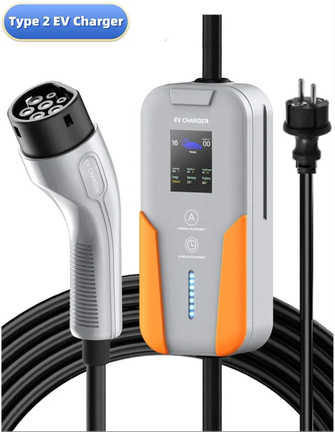 portable ev charger  3.5KW 7KW  Type 2  1 GBT Electric car fast charger with adjustable current 16A 32A 40A