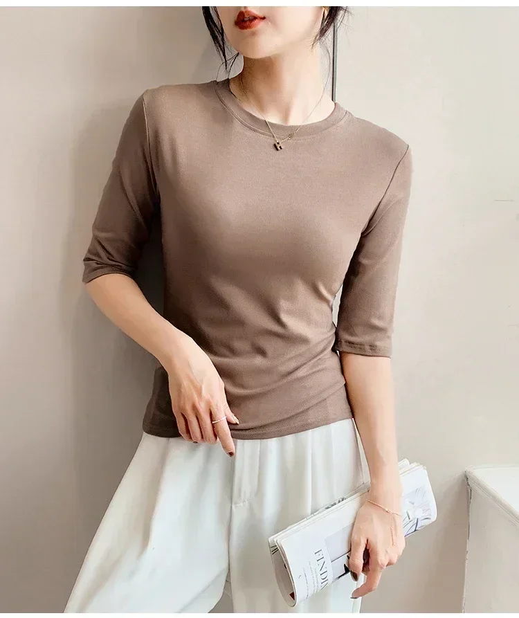 2026 Basic Einfarbiges Kurzarm-T-Shirt mit Rundhalsausschnitt, Eng Anliegend, Sommerliches Casual-Oberteil für Damen, Y2K Vintage Top, Harajuku Streetwear – Detail 29