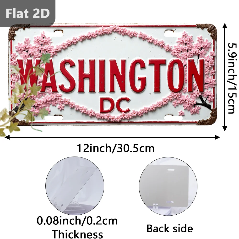 2D Flat - A Vintage Sign, 2D, Featuring Washington DC with Cherry Blossoms, a Travel Souvenir, Perfect for Black Friday Gifts, C