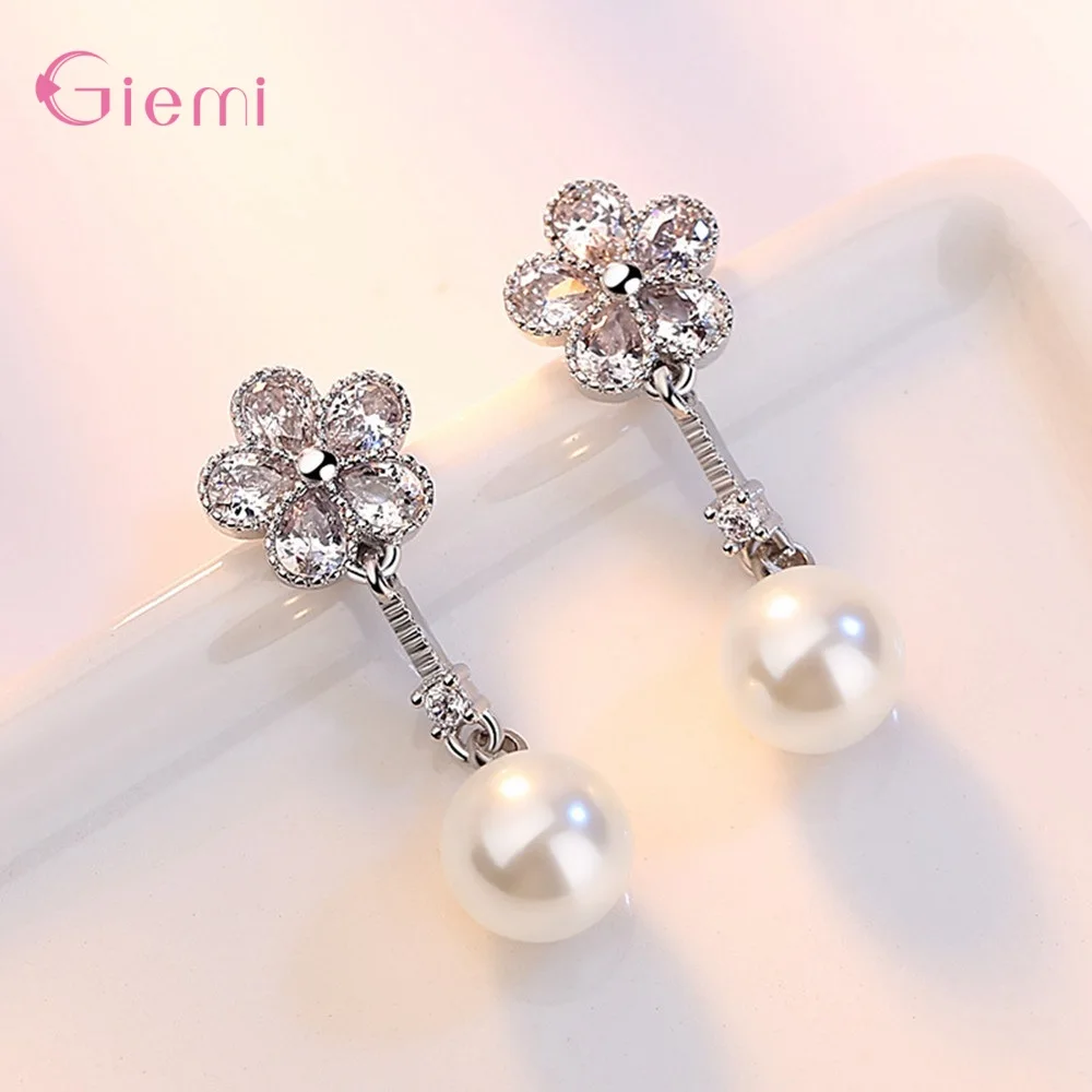 

Темпераментные серьги-капли из стерлингового серебра 925 пробы с пресноводным жемчугом и цветком кубического циркона для женщин, модные ювелирные изделия для свадебной вечеринки, подарки