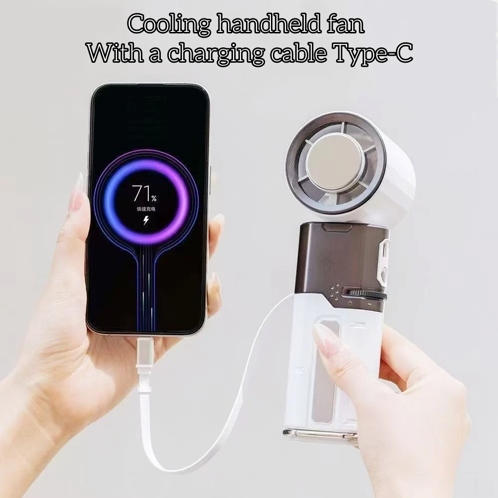 

Portable Handheld Fan with Ice Cooling, Rechargeable Personal Fan, 100-Speed Wind, Built-in Type-C Cable, 135° Tilt Mini Fan