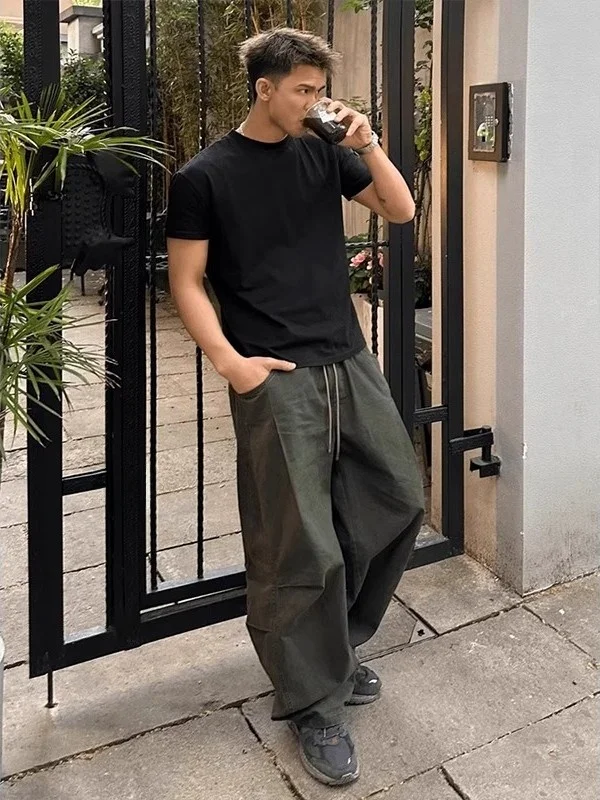 

Summer een Lightweight Qui Dry Men's Casual Pants Loose Fit Street Sle Versatile Trendy Long Trousers Youth Daily Wear