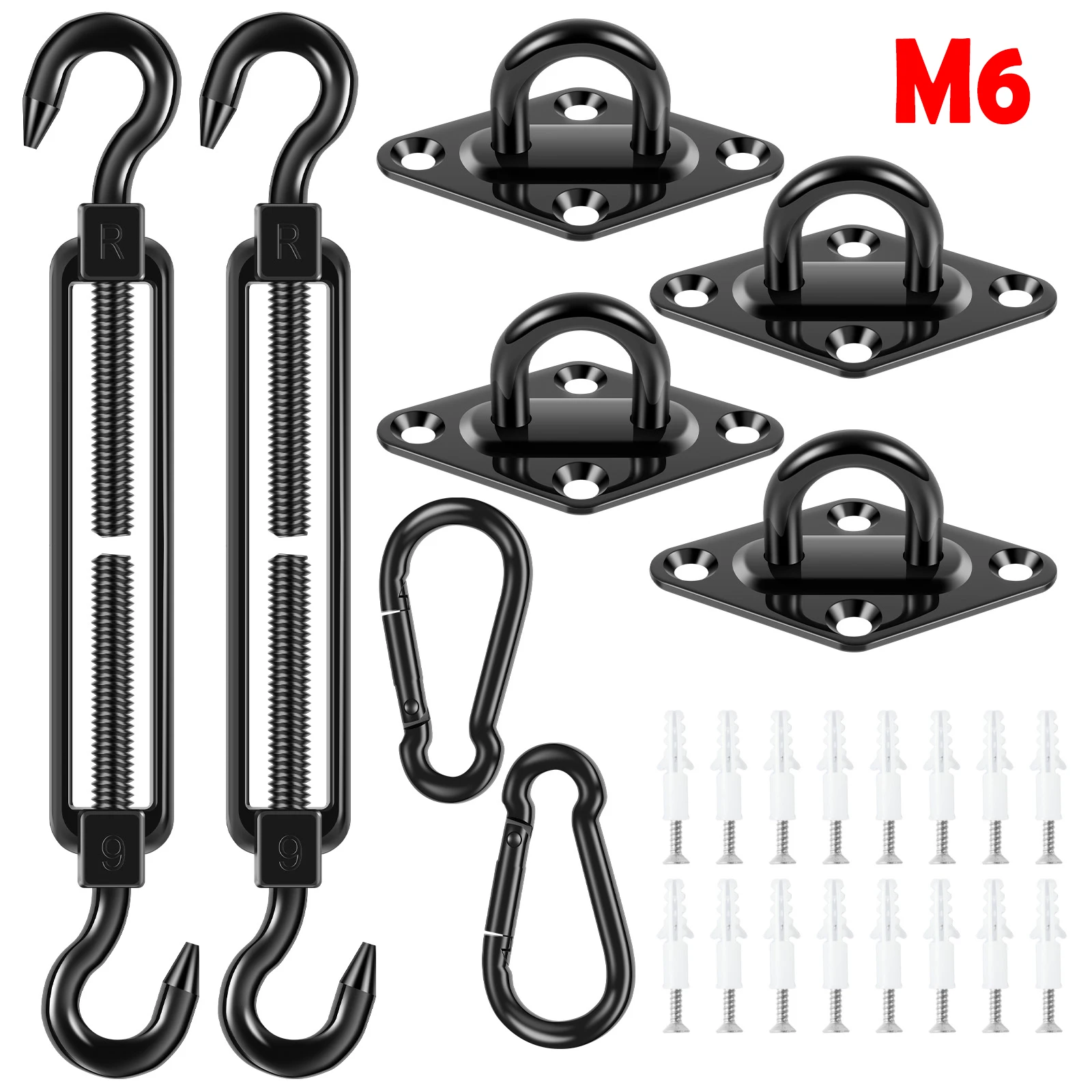 40PCS/Set M6 Awning Attachment Set Heavy Duty Sun Shade Sail Stainless Steel Hardware Kit for Garden Sail Fixing Accessories