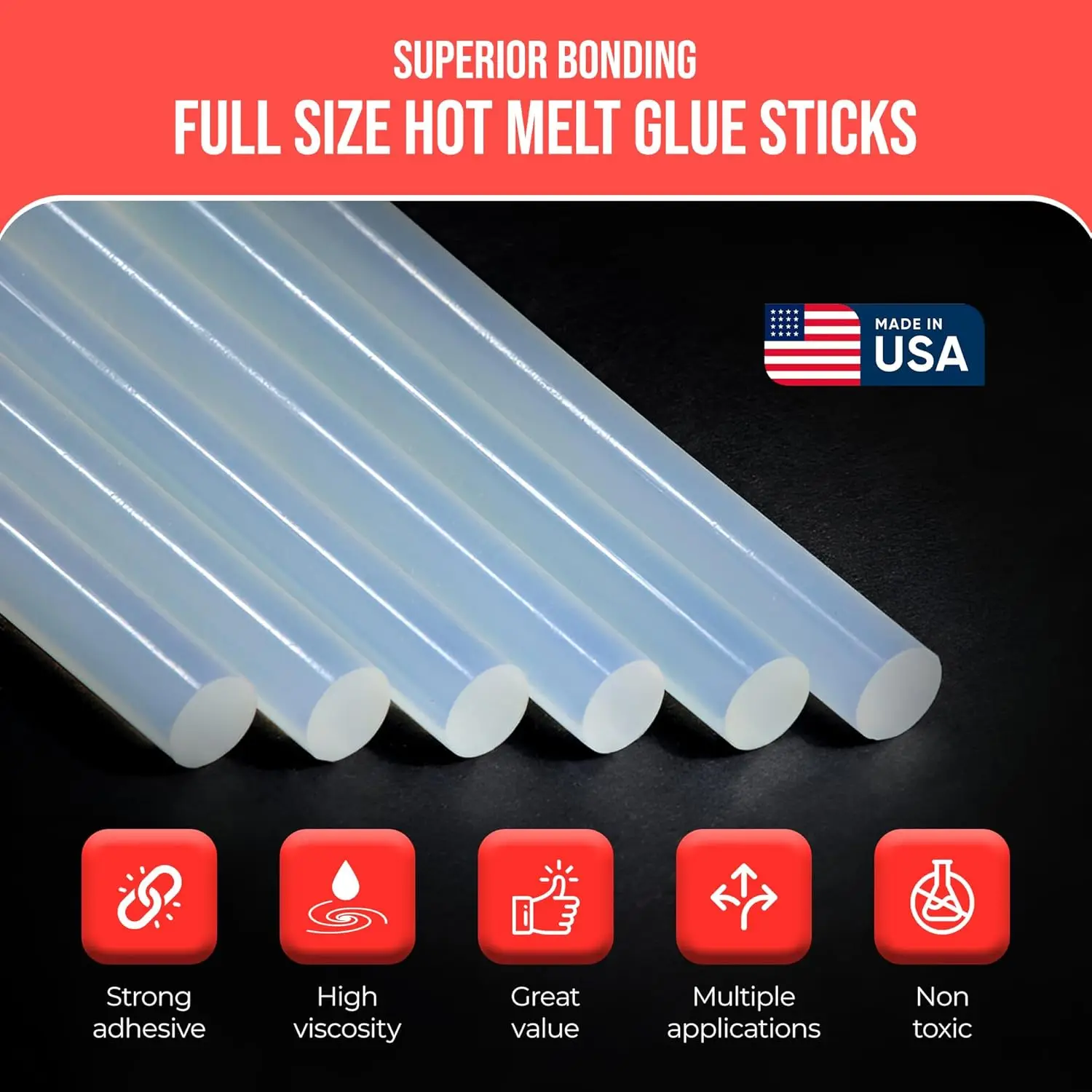 Full Size Hot Melt Glue Sticks for Glue Gun - Bulk 10in Clear - Great for Art, Craft & Repairs - 7/16