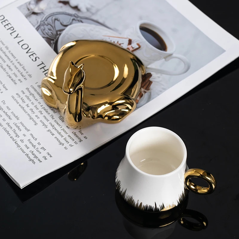 Porcelain Coffee Cup And Saucer Set 120ml Home Creative Camel Shape Ceramic Tea Drinkware Utensils Under Glazed Gift