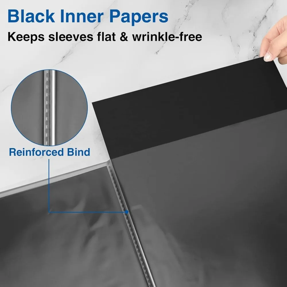 Art Portfolios 11"x17", Large Portfolio Folder with 30 Pockets & Black Inner Sheets, Display 60 Pages, 11 x 17 Presentation Boo