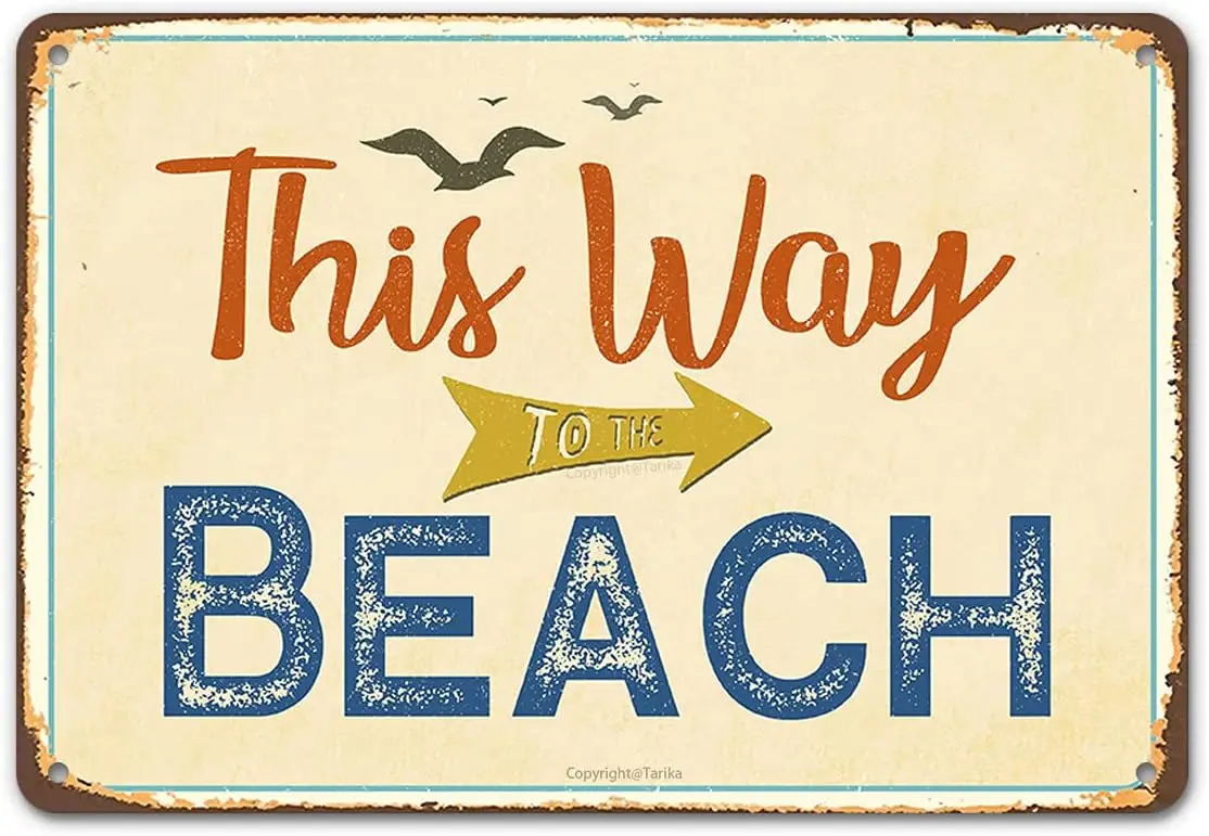 This Way to The Beach Vintage Tin Signs Wall Decor, Retro Metal Sign for Outdoor Indoor Home Beach Garden Tub Bar Farmhouses Caf