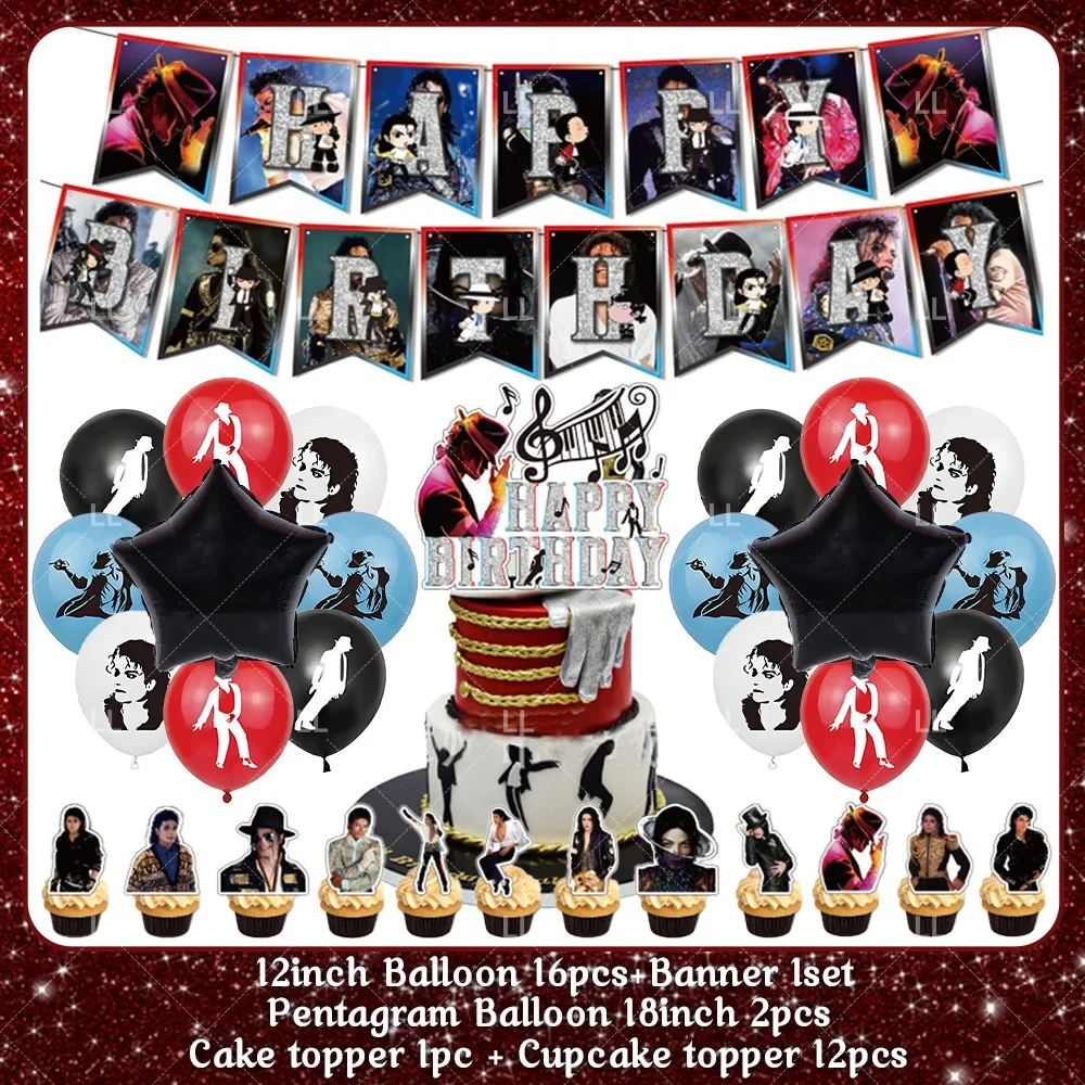 Michael Jackson Fan Geburtstagsparty Dekoration Retro 80er 90er Musik Banner Tischgeschirr Becher Teller Servietten Tischdecke Zubehör Geschenk – Detail 4
