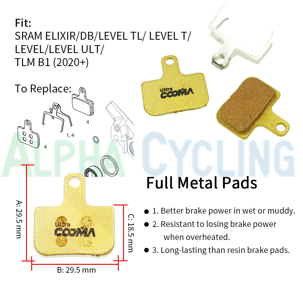 4 Pairs, Full Metal Bicycle Disc Brake Pads for AVID DB Elixir, SRAM LEVEL TL T UTL TLM B1 Red Force eTap AXS