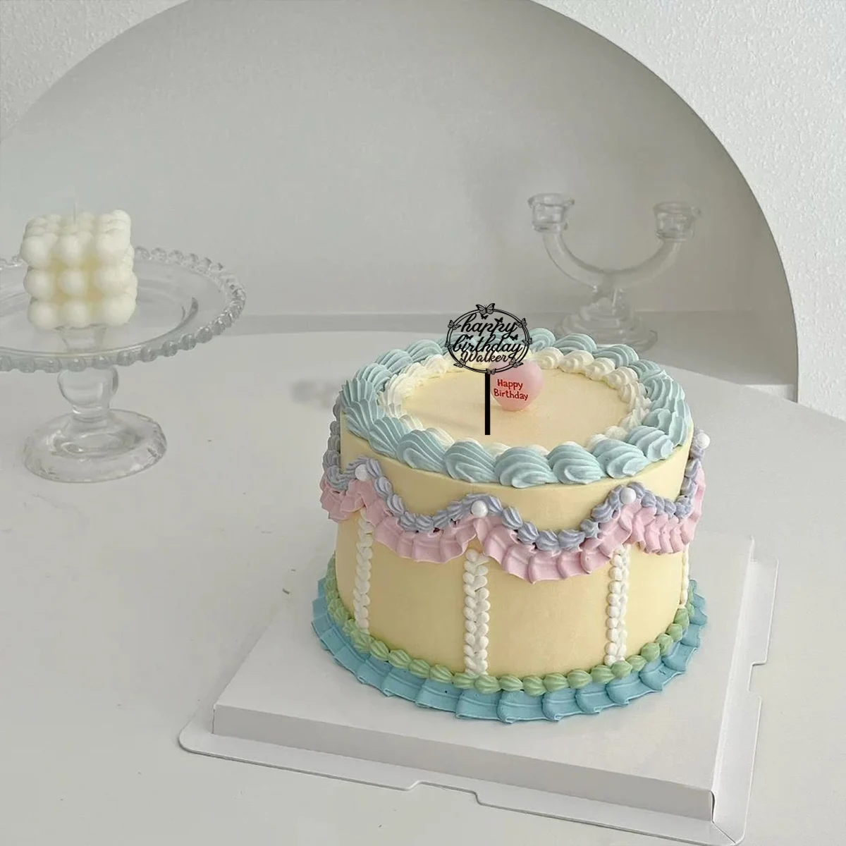 1PC Lovely Birthday wishes surrounded by butterflies Custom Text Cake Sign Bar Topper Supplies Wedding Favor Gift