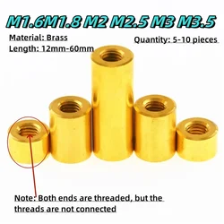 5-10 Pcs Connection Nut M1.6 M1.8 M2.5 M3.5 Brass Long Nut Connector Sleeve Tube Nut Cylindrical Connection Screw Stud L=12-60mm
