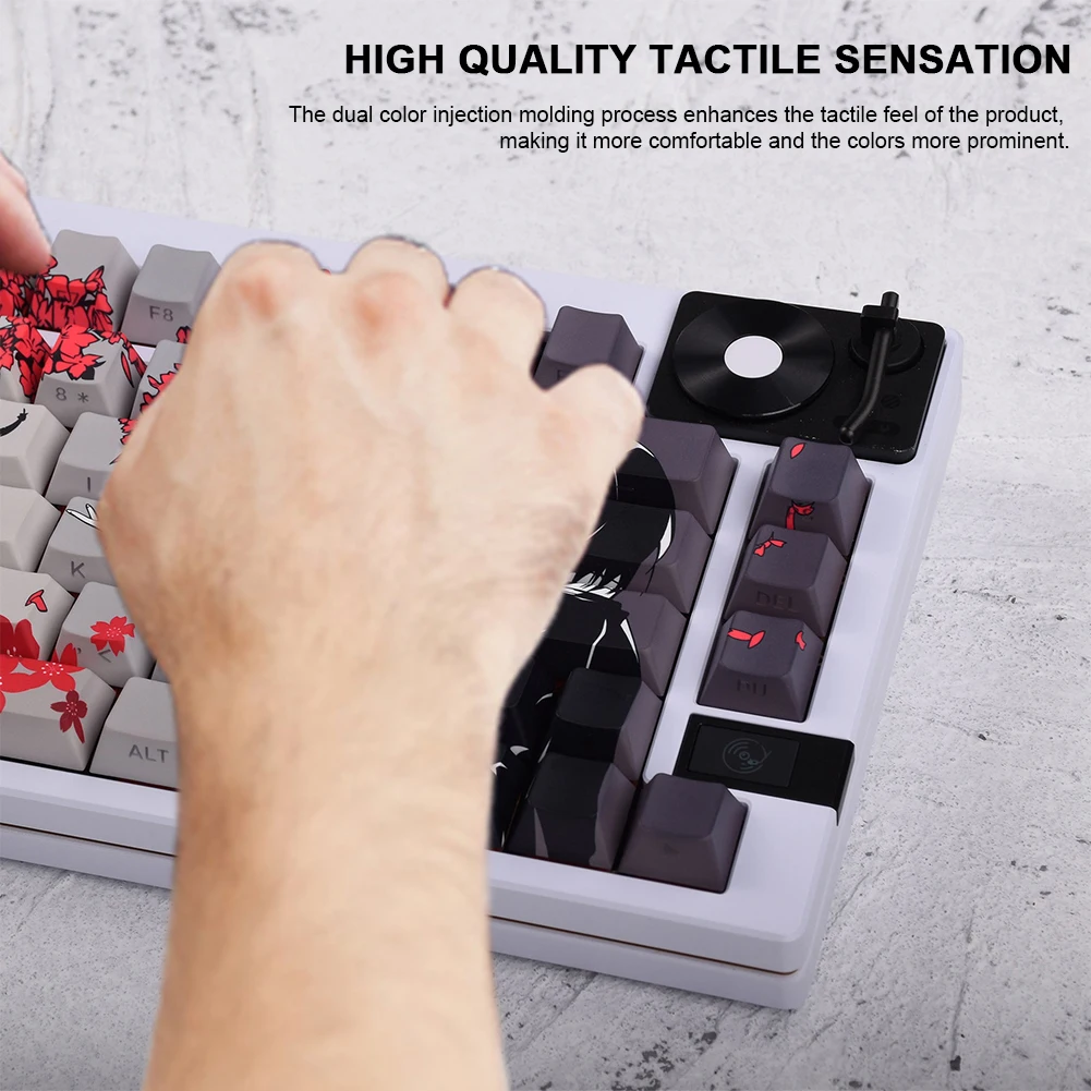 Set Keycap Raven Sakura 129 Key, Keycap PBT Dye Sub, Keycap Kustom untuk Keyboard Mekanik 60/75/80/87/98/104/108