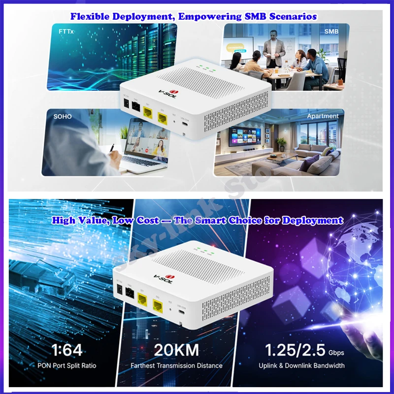 

VSOL V1600GS-R GPON OLT с 10G Uplink и 1 PON портом, оптоволоконное оборудование с VLAN-разделением и облачным управлением сетью