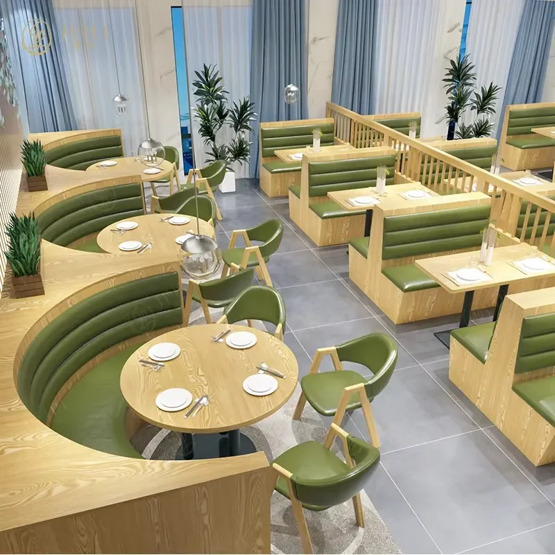 Light Modern Design Double Side Booth Seating Sofa Pizza Table and Chairs Hotel Restaurant Booth Seat Project