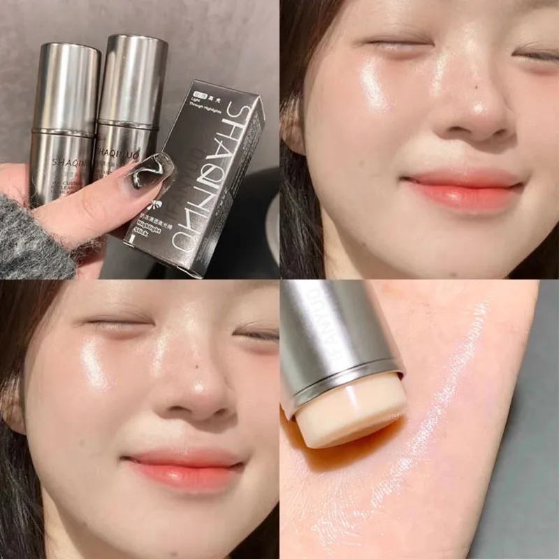 Resaltador brillante hidratante en barra, crema brillante con luz de agua Natural, iluminador de contorno facial de gusano de seda tumbado