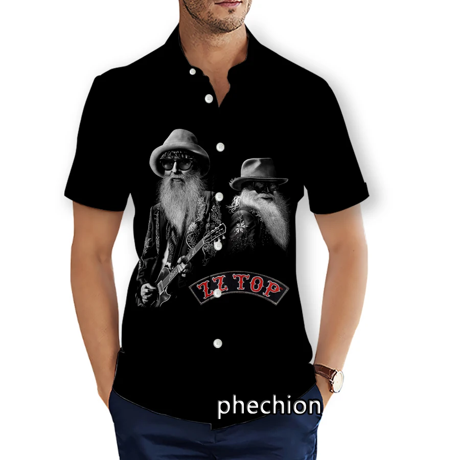 phechion Mens Short Sleeve Beach Shirts ZZ Top Band 3D Print Casual Shirts Fashion Streetwear Men Tops X220