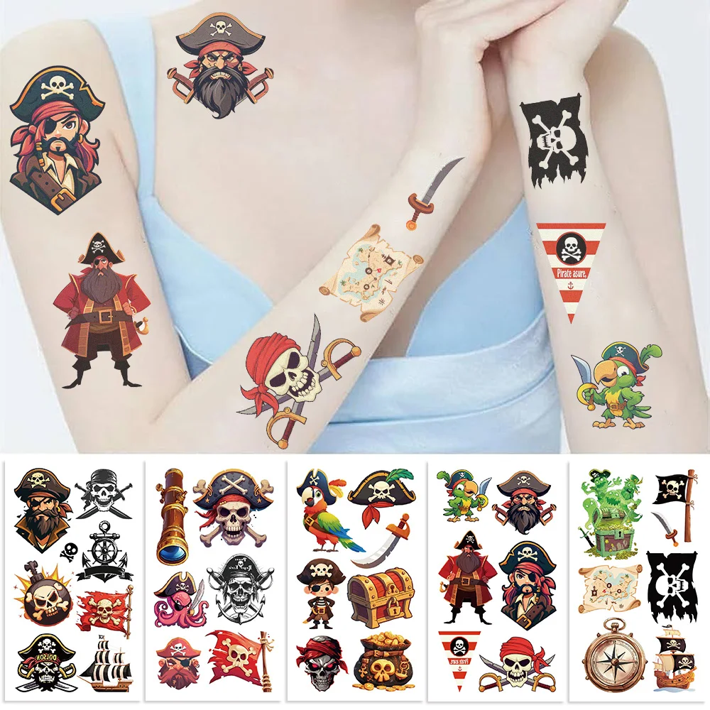 10 Sheets/Set Pirate Temporary Tattoo Stickers buccaneer corsair Pirate Ship Shower Kids Gift Body Makeup Sticker Tattoos