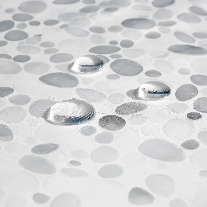 1 Stück wasserdichter, transparenter Duschvorhang, Kieselsteinmuster, PEVA-Badevorhang mit Untermagneten, Kunststoff-Badevorhang für Badewanne – Detail 4