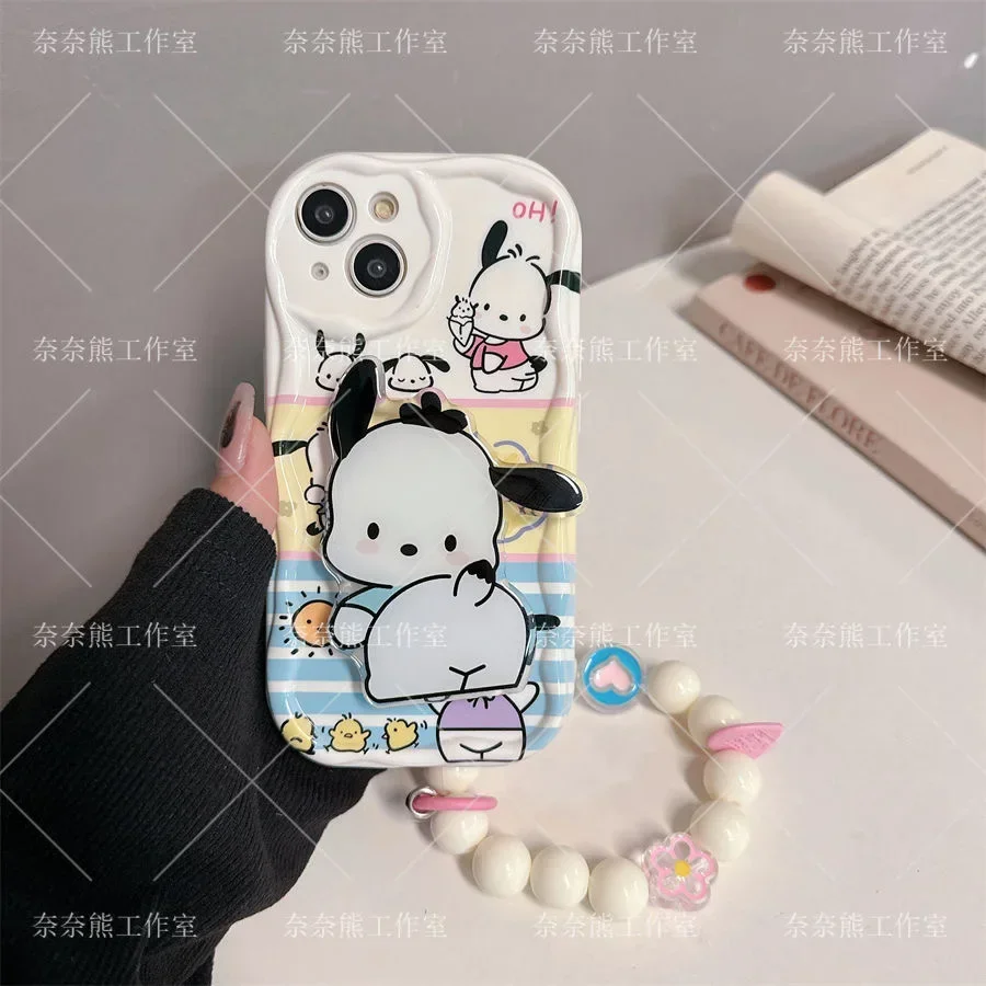 Pochacco 3D Wave Bracket Bracelet Case for OPPO Realme 12 11 10 9 8 7 7i 6 5 Pro Plus C67 C55 C31 C35 C11 C12 C15 C20 C21Y Cover