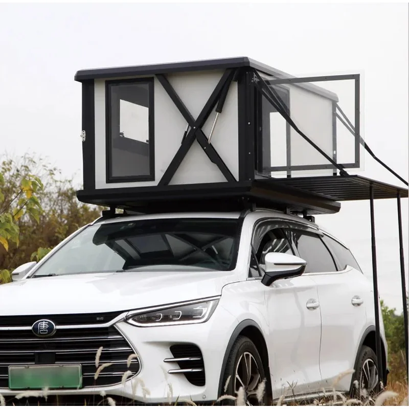 High Quality 2-4 People Aluminum Hard Shell Roof Top Tent One Touch Opening With Mattress Offroad Camping Fit For SUV Pickup Tru