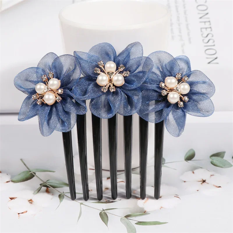 

Fashion Flower Inserted Comb Hair Accessories for Women Retro Elegant Silk Seven Tooth Hairpin Mom's Headwear Tiara Hair Clips