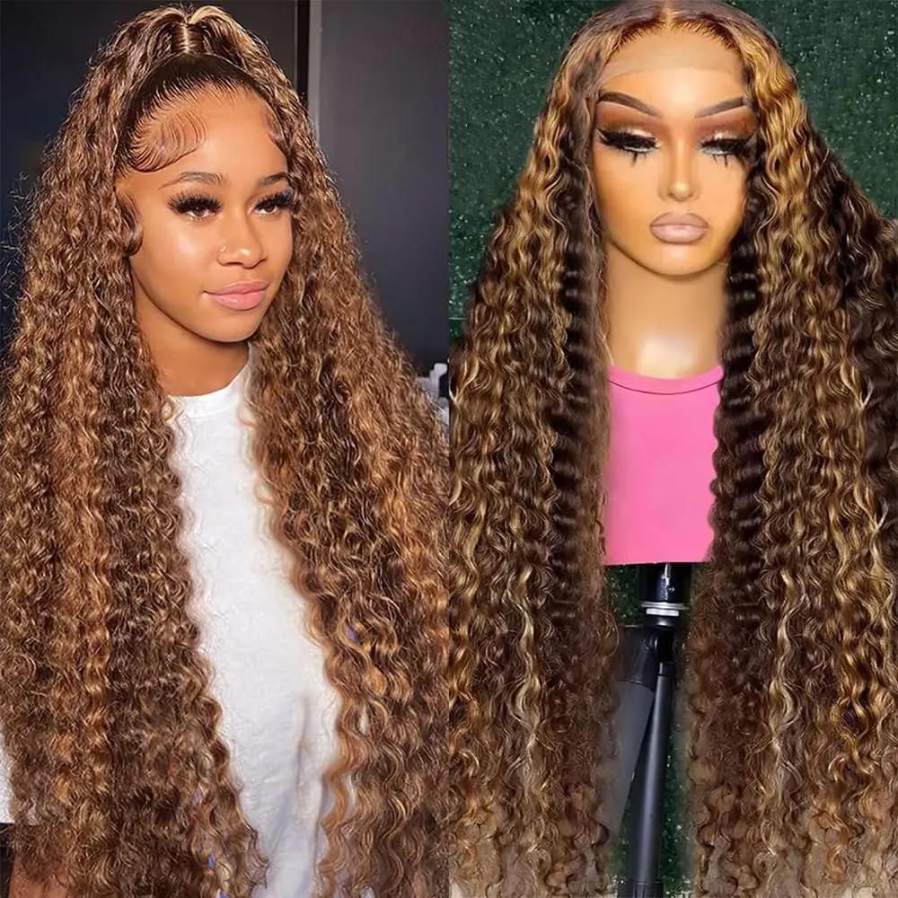 

Highlight Curly Wig Human Hair 26 Inch 5x5 Deep Wave HD Lace Front Wigs Human Hair 4/27 Colored Deep Curly Lace Frontal Wigs