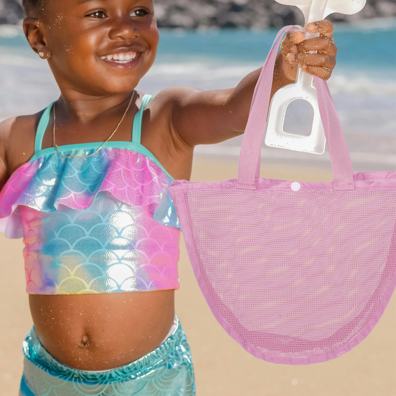 Sac de rangement de jouets de plage, 4 pièces, Kit de jouets de sable, sacs en maille pour enfants, sac à dos pour creuser des enfants