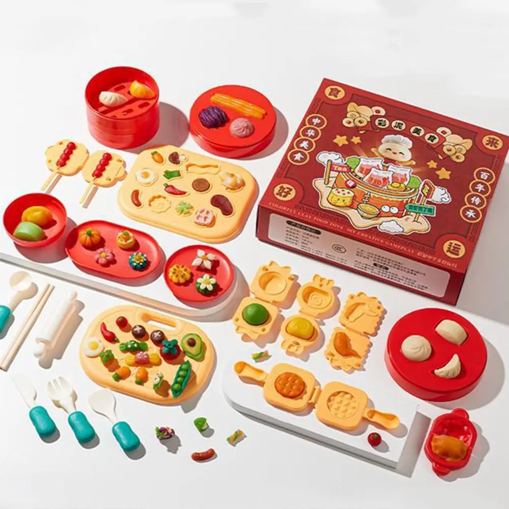 Conjunto de cozinha de simulação de tema de comida chinesa, 12/24/36 peças, conjunto de ferramentas de plasticina de comida simulada, molde de argila colorida educacional