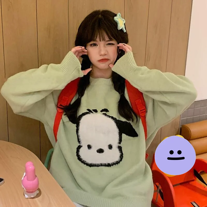 

Sanrio Pochacco Women's Round Neck Long Sleeve Pullover Sweater Japanese School Style Cute Oversized New Spring Kawaii Casual