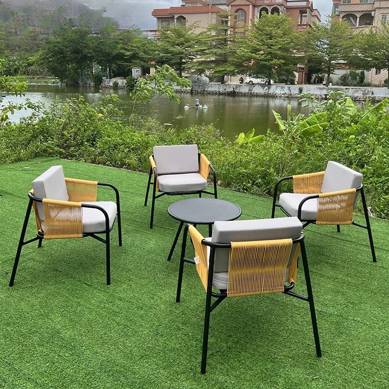 

Outdoor rattan aluminum alloy tables and chairs Outdoor rooftop garden scenic spot hand-woven chairs