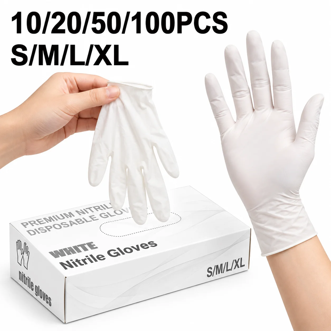 10/20/50/100PCS White Nitrile Gloves Disposable Nitrile Gloves Powder Free Latex Free Gloves Kitchen Cleaning Food Prep Gloves