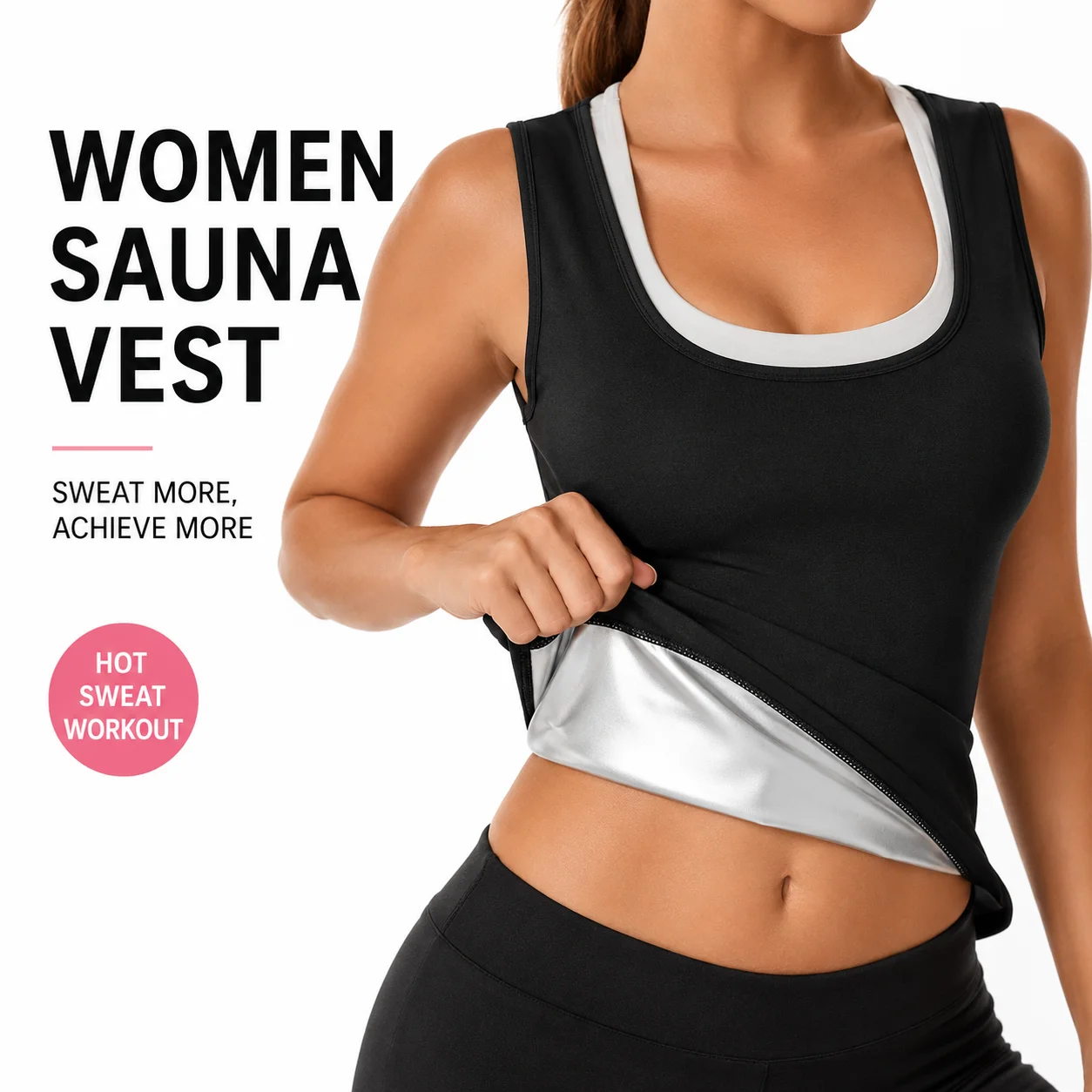 

1pcs Women Sauna Sweat Set, Thermal Polymer Waist Trimmer & Leggings, High Waist Stomach Shaper for Gym Yoga Fitness