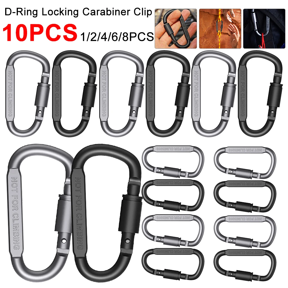 1-10PCS Backpack Carabiner Outdoor Aluminum Alloy EDC Shackle Carabiner Practical ABS Snap D-Ring Clip Keyring Locking Ring