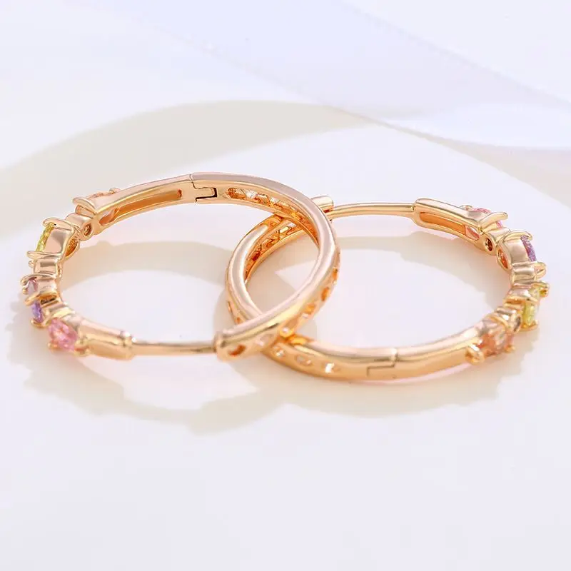 Wholesale--- XP Big Multicolor Zircon Hoop Earrings for Women Fashion Jewelry Gold Plated