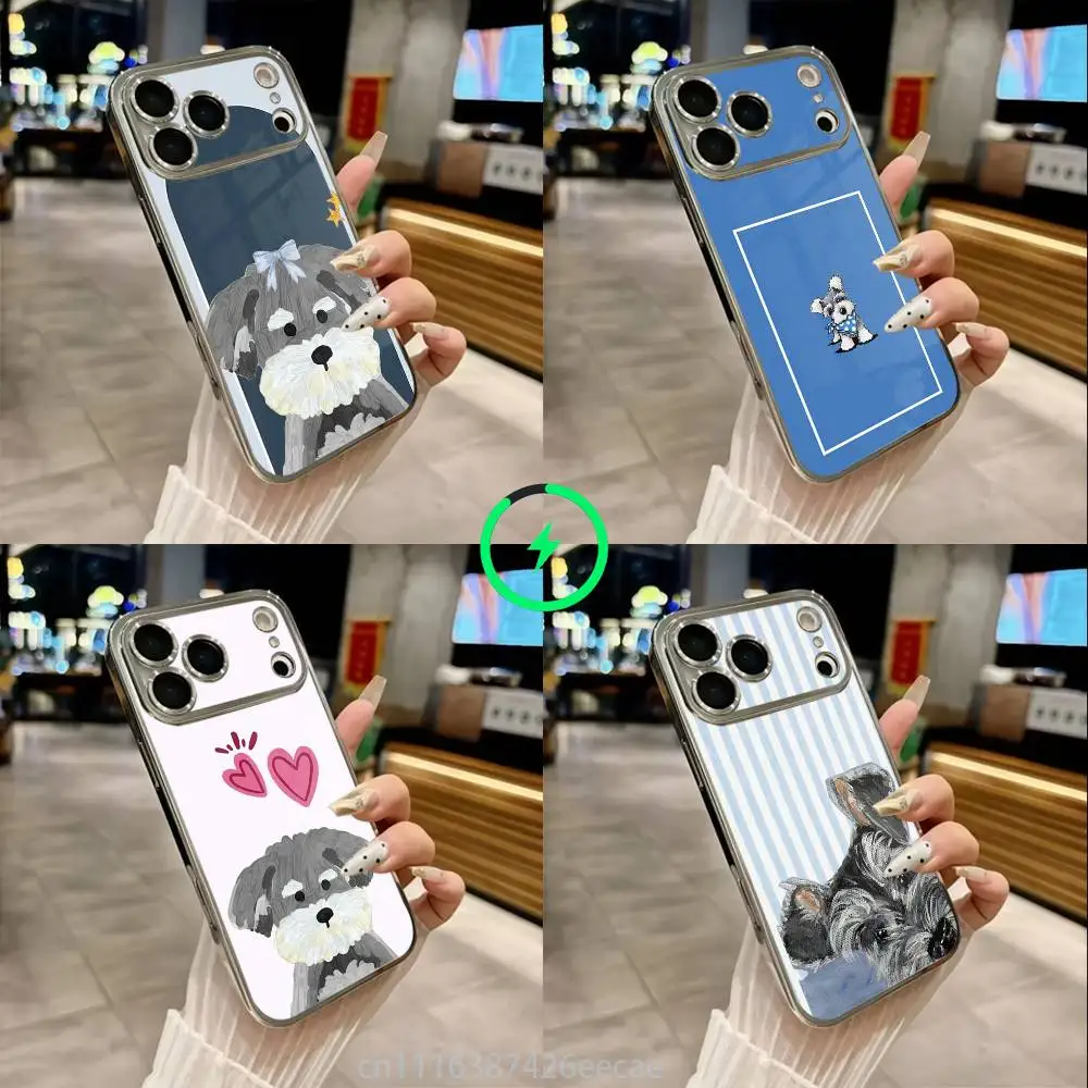 Cute Schnauzer Puppy Dog For iPhone 17,16,15,14,13,12,11,Pro,Max,Plus,Mini,SE Magnetic Wireless Charging Black Phone Case