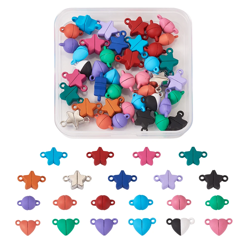 

42pcs Star Heart Round Alloy Magnetic Clasps 21 Styles Connector End Clasp Findings for Bracelet Necklace Choker Jewelry Making