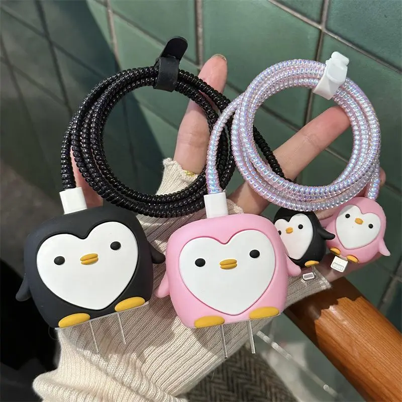 3D Cartoon Animal Penguin Charger Case for iPhone 18W 20W Fast Charging Cover Protective Charger Head Sleeve Shell