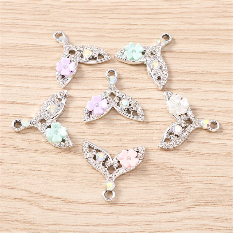 10pcs 19x18mm Cute Crystal Fish Tail Charms Pendants for Jewelry Making Drop Earrings Necklaces Bracelets DIY Crafts Accessories