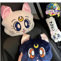 Sailor Moon Cartoon Car Headrest Pillow Cute Car Luna Cat Head Plush Neck Pillow Car Seat Headrest Cushion Surprise Gift  Girl