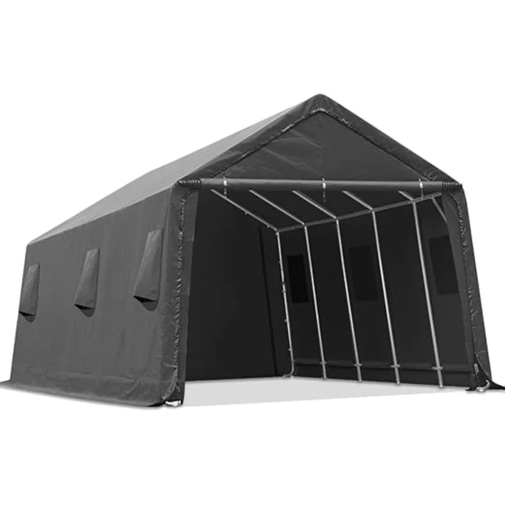 13x20 ft Garage Tent Carports with 2 Roll up Doors & Vents Outdoor Portable Storage Shelter for Vehicle Truck Boat , Gray