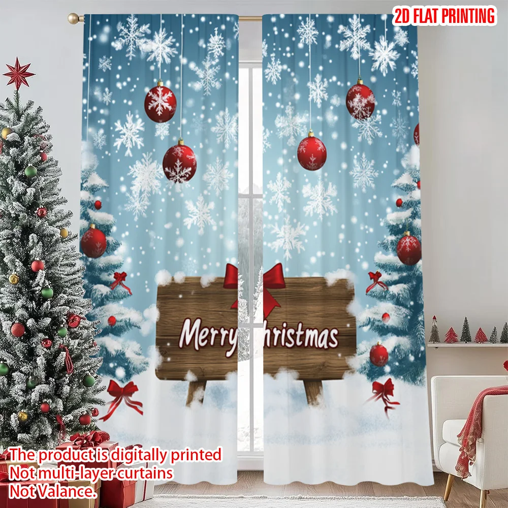 

2pcs 2D flat printing Merry Christmas Popular Curtains Classic style Christmas snow forest scene 100% Polyester Without