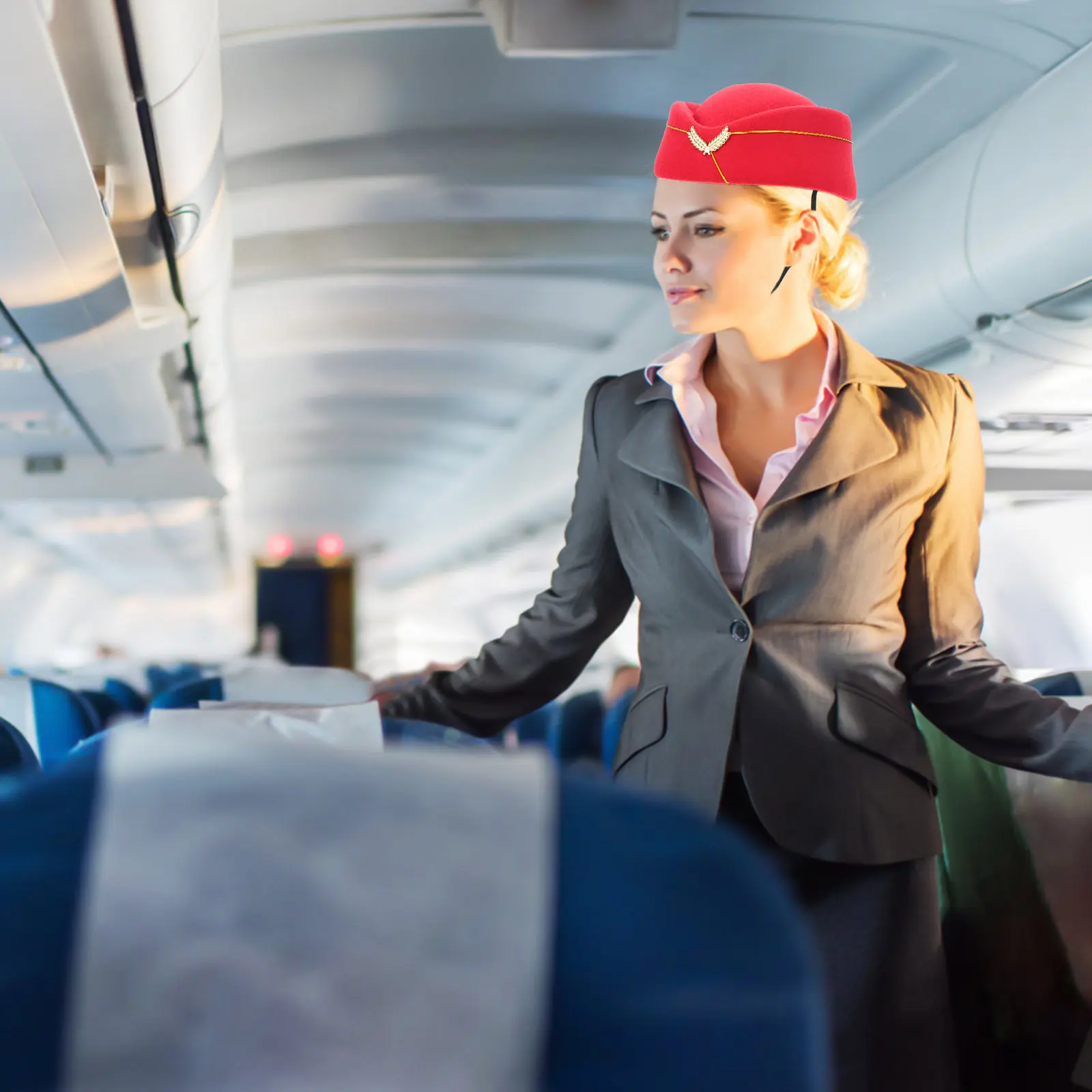 

Stylish Flight Attendant Hat Red Decorative Pillbox Easy Wear One Size Fits Most Cosplay Costume Stage Performance Prop