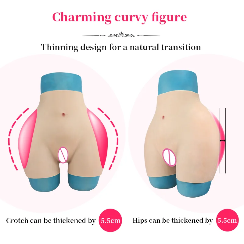 ONEFENG Silicone False Vagina Pants Huge Crotch Butt Sexy Buttocks Cosplay Cross Dresser Drag Queen Hip Enhancer Pant 5.5 CM
