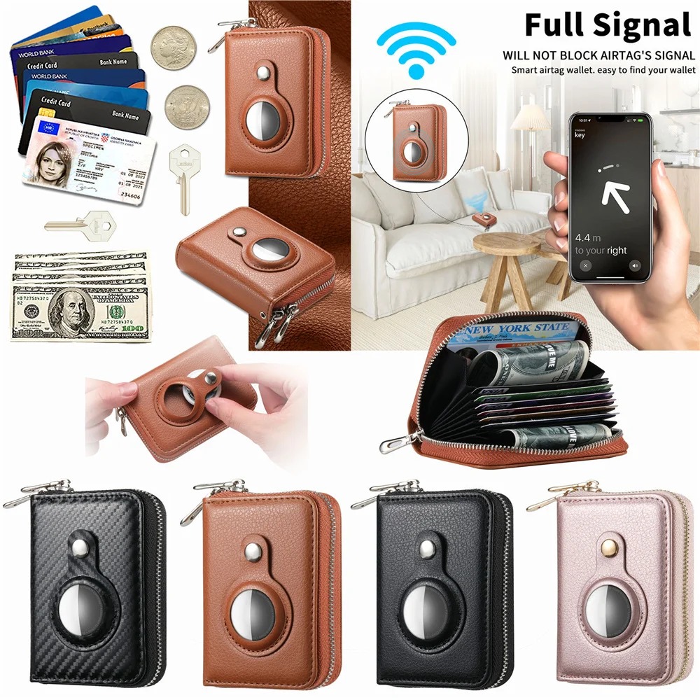 Soft Leather Coin Purse For Apple AirTag Locator Leather Protect Case Anti-lost Anti-scratch Zipper Card Wallet Multifunction