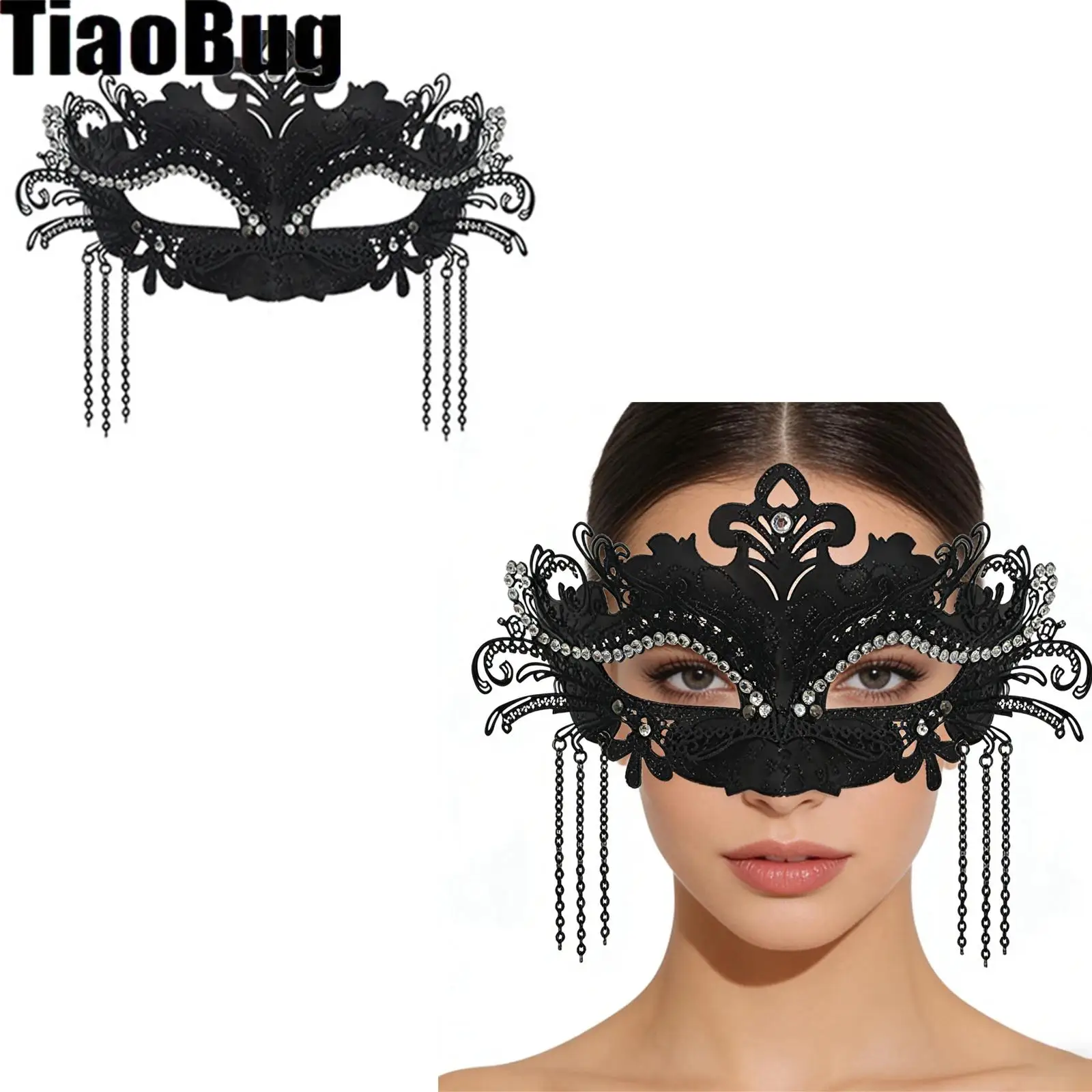 

Womens Masquerade Mask with Rhinestone Metal Chain Decoration for Carnival Party Costume Ball