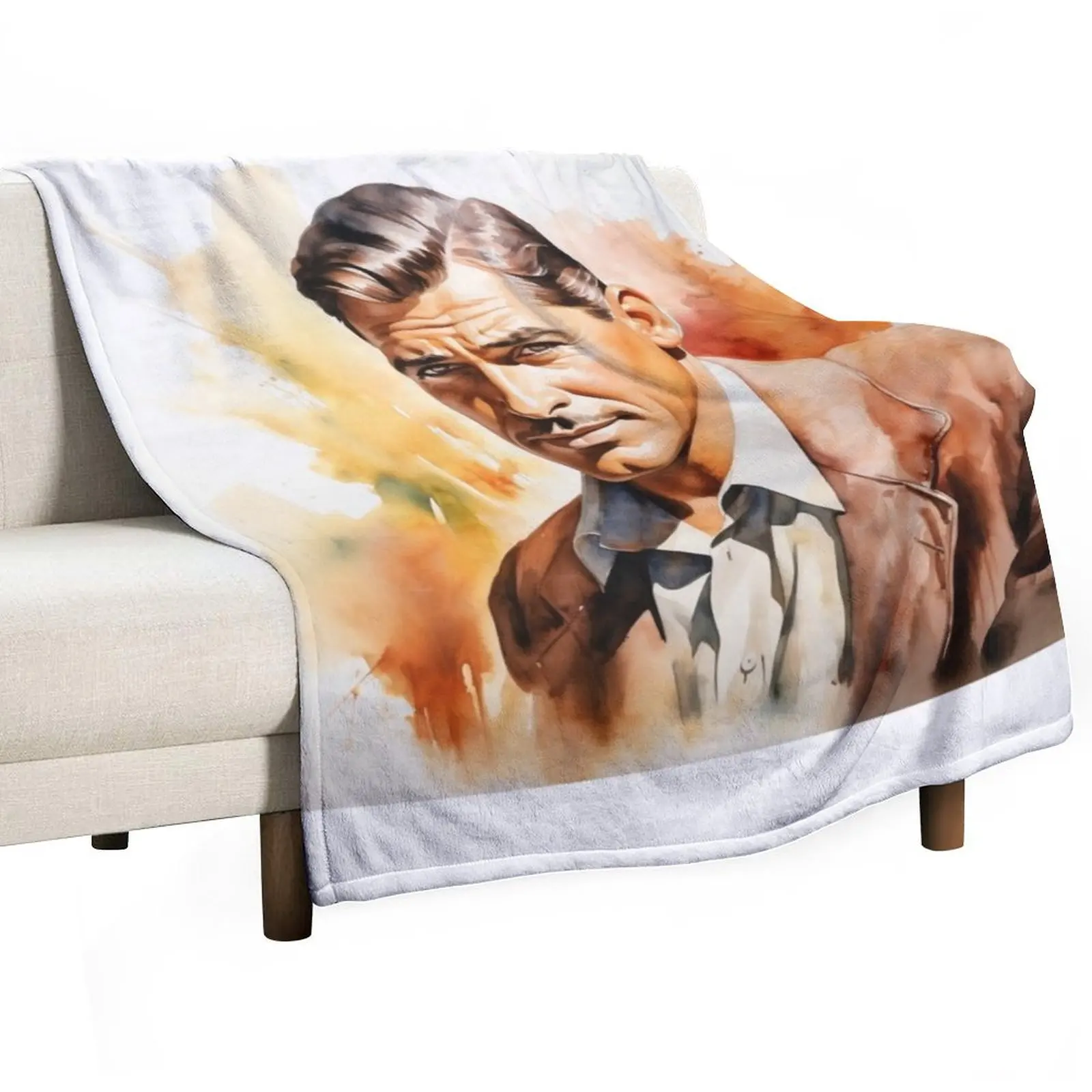 Clark Gable - Golden Age of Hollywood - Watercolor Portrait - Digital Art Throw Blanket Soft Big funny gift Blankets