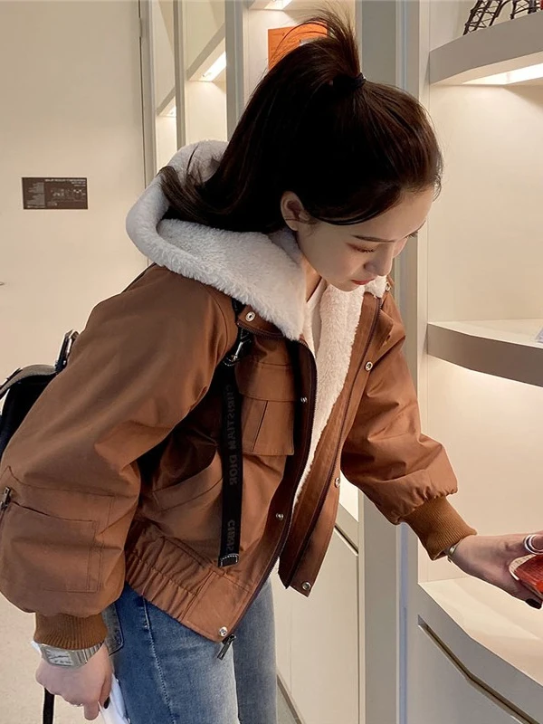 

Winter ort Parka Women's Cotton Jaet Hong Kong Sle Waist-Cinching Design Thiened Winter Outerwear Fem Commute