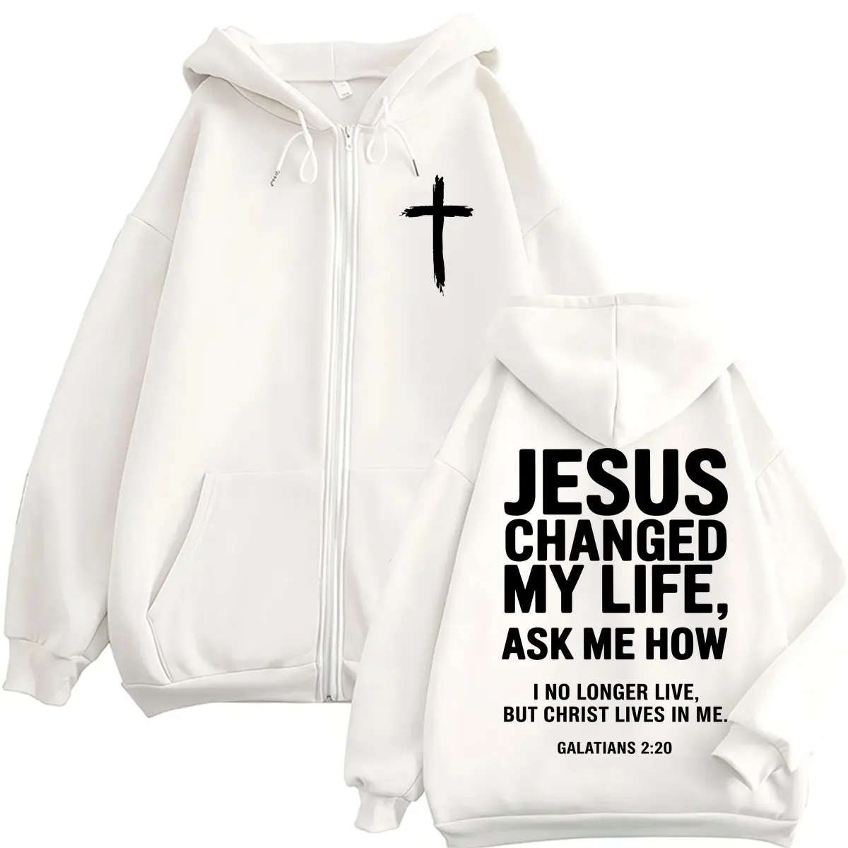 Christian Jesus Changed My Life Ask Me How Zipper Hoodie Bible Verse Fashion Sportwear Men Women Fleece Oversized Cotton Jackets