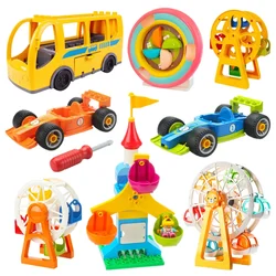 Big Building Block Spinning Ferris Wheel Bus Racing Car Marble Run Compatible Duplo Educational Creative Toys Children Kids Gift