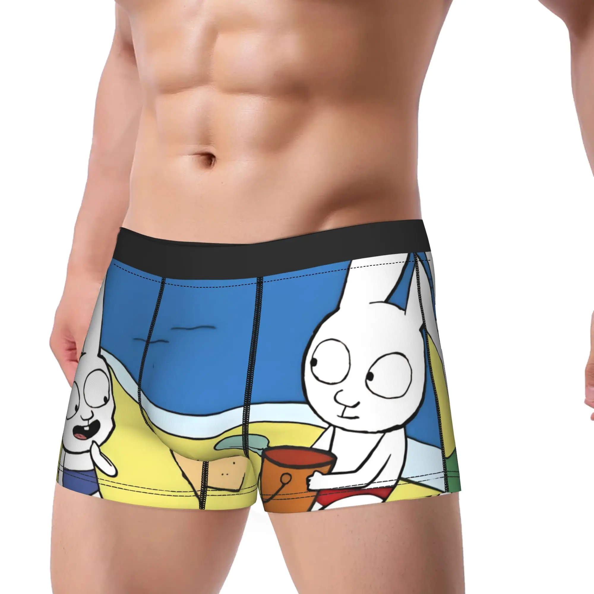 Men Simons Rabbit Underwear French Cartoon Humor Boxer Briefs Shorts Panties Homme Breathable Underpants Plus Size